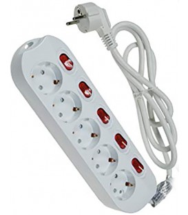 REGLETA 5 ENCHUFES Y INTERRUPTORES INDIVIDUALES, 16A, 3680W, CABLE: 1.5 METROS. 5B5I