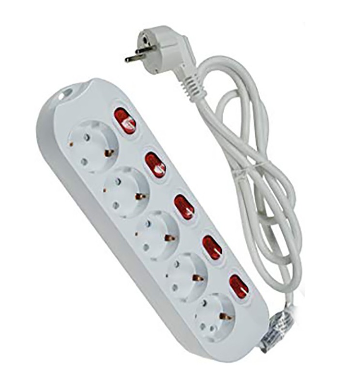 REGLETA 5 ENCHUFES Y INTERRUPTORES INDIVIDUALES, 16A, 3680W, CABLE