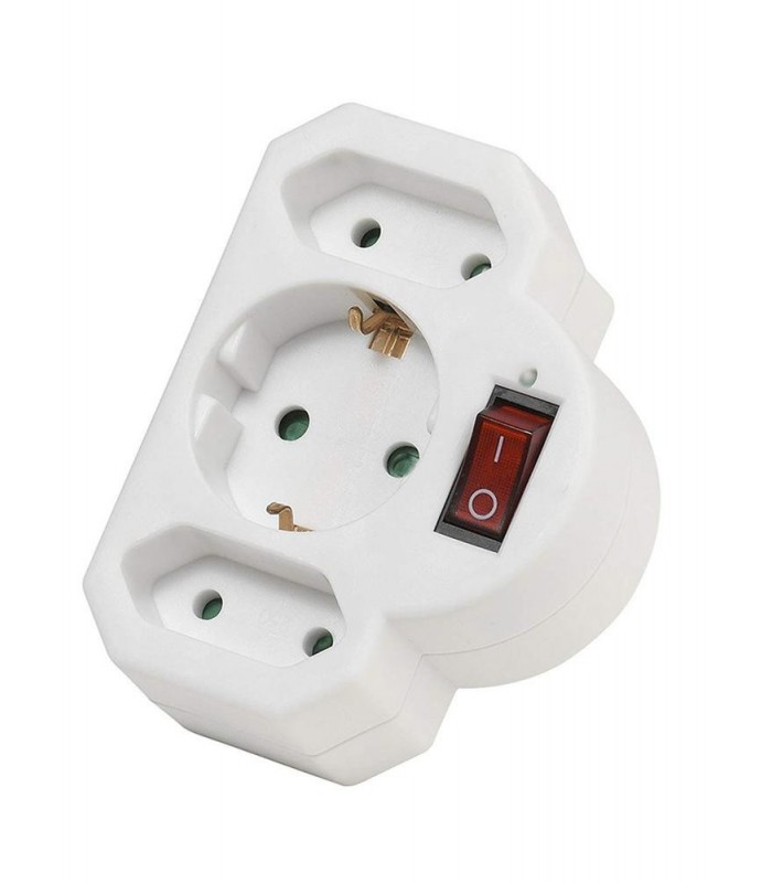 Adaptador Enchufe Europeo, 3 enchufes, con interruptor 27369 - RECAMPRO