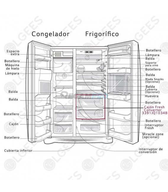 CAJÓN DE VERDURAS FRIGORÍFICO LG 3391JQ1034B